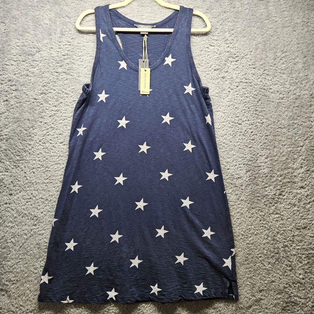 Natural Reflections Blue Star Tank Dress Womens Size Medium Cotton Knee Length